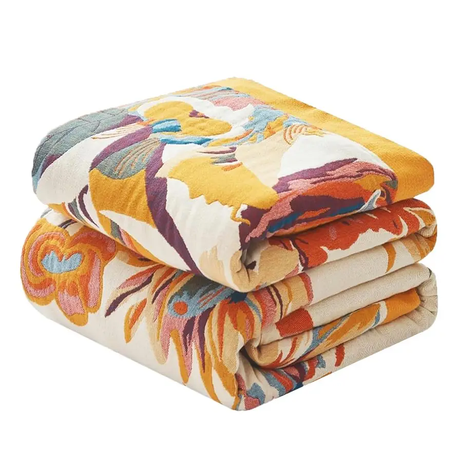 Manta Decorativa 60 x 80, 100% Algodón Orgánico, Ligera, Ultra Suave, para Cama, Diseño Floral de Primavera, Mariposas, Estilo Rústico