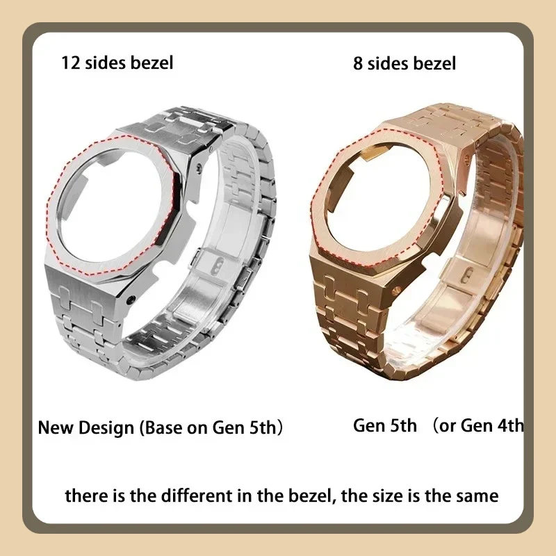 

New 12 Sides Ga2100 Steel Case Rubber Strap Metal Watch Mod Kit for CASIO GA-2100 GA-B2100 Watch Band Refit Accessories