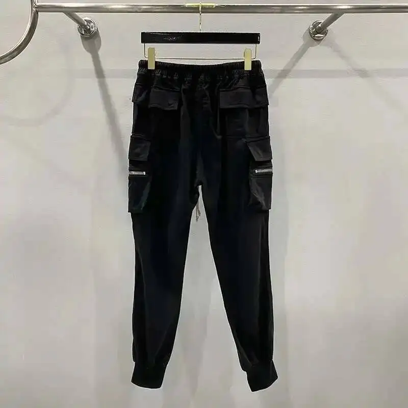 HKSH Men's Tide Dark Large Pocket Strap Casual Safari Style Cargo Pants Slim Fashion Trendy Elastic Waist Trousers Cotton HK1379