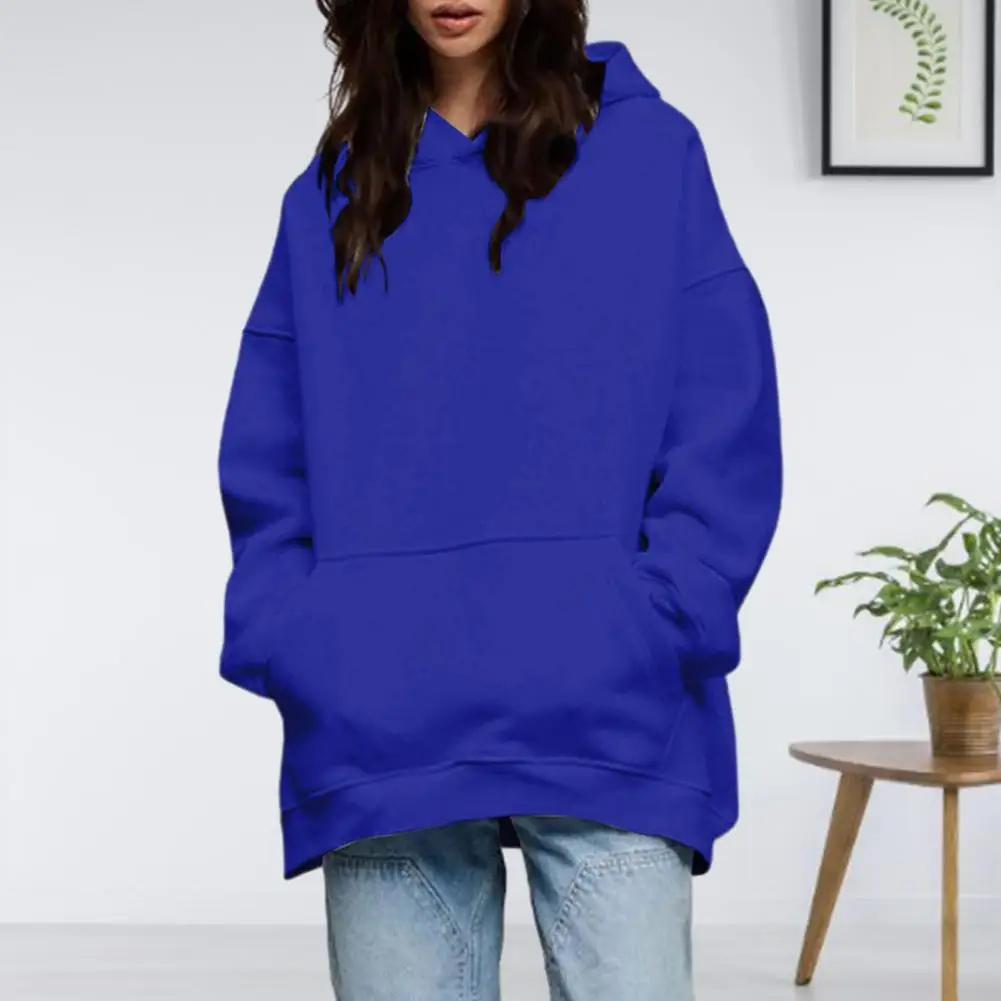 

Women Fall Winter Hoodie Thick Loose Long Sleeve Pullover Hoodie Soft Casual Big Patch Pocket Mid Length Unisex Hoodie