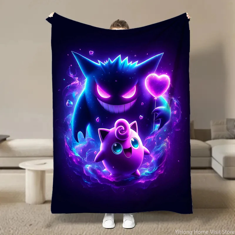 Japanese Anime Pokemon Gengar Cartoon Plush Flannel Blanket for Bed Sofa Soft Flannel Throw Fluffy Children Student Kid Blankets