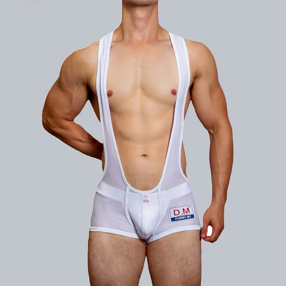 Mens Tight-Fitting Solid Color Mesh See-Through Jumpsuit Body-Shaping Tight-Fitting Home Low-Waist Breathable Underwear For Men