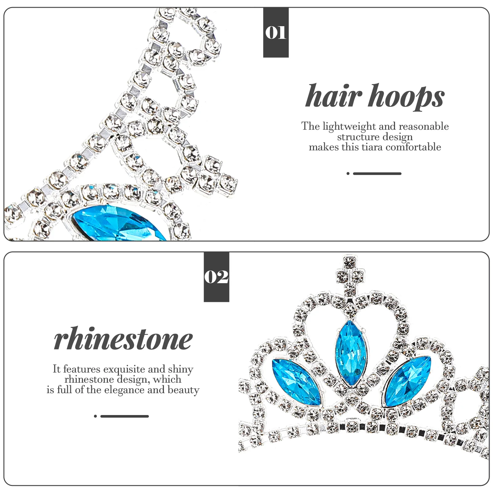 

1 Piece Girls Rhinestone Crown Headband Crystal Tiaras for Kids Blue Heart Design Lightweight Party Photo Accessory Hair Hoops