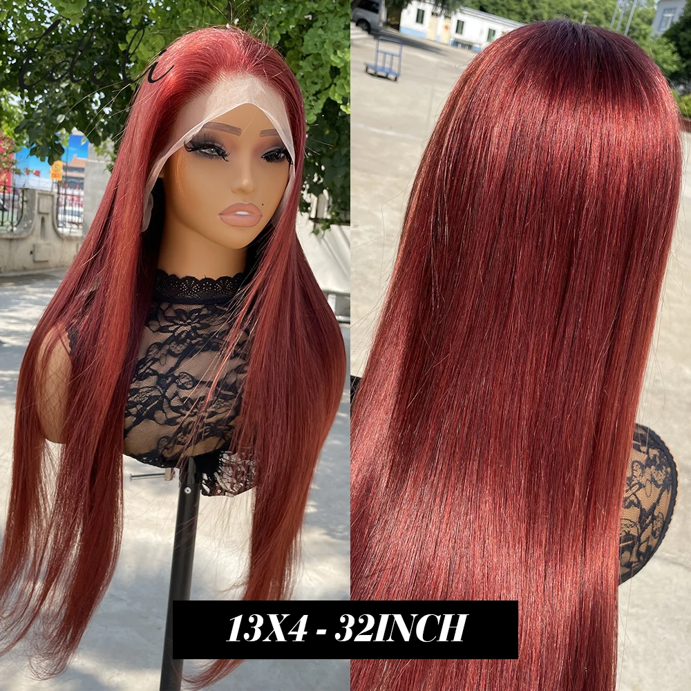 Straight Lace Front perucas para mulheres negras, marrom avermelhado, cabelo humano sem cola, 13x4, 13x6, Cooper Red