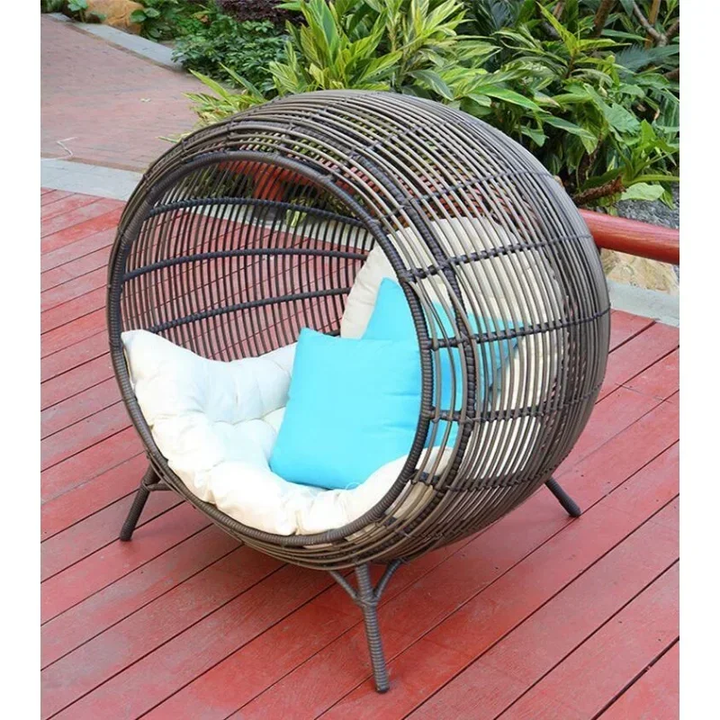 

-Leisure Rattan Chair for Balcony Courtyard Hotel Club Living Room Indoor Outdoor Single Lounge Chair bed