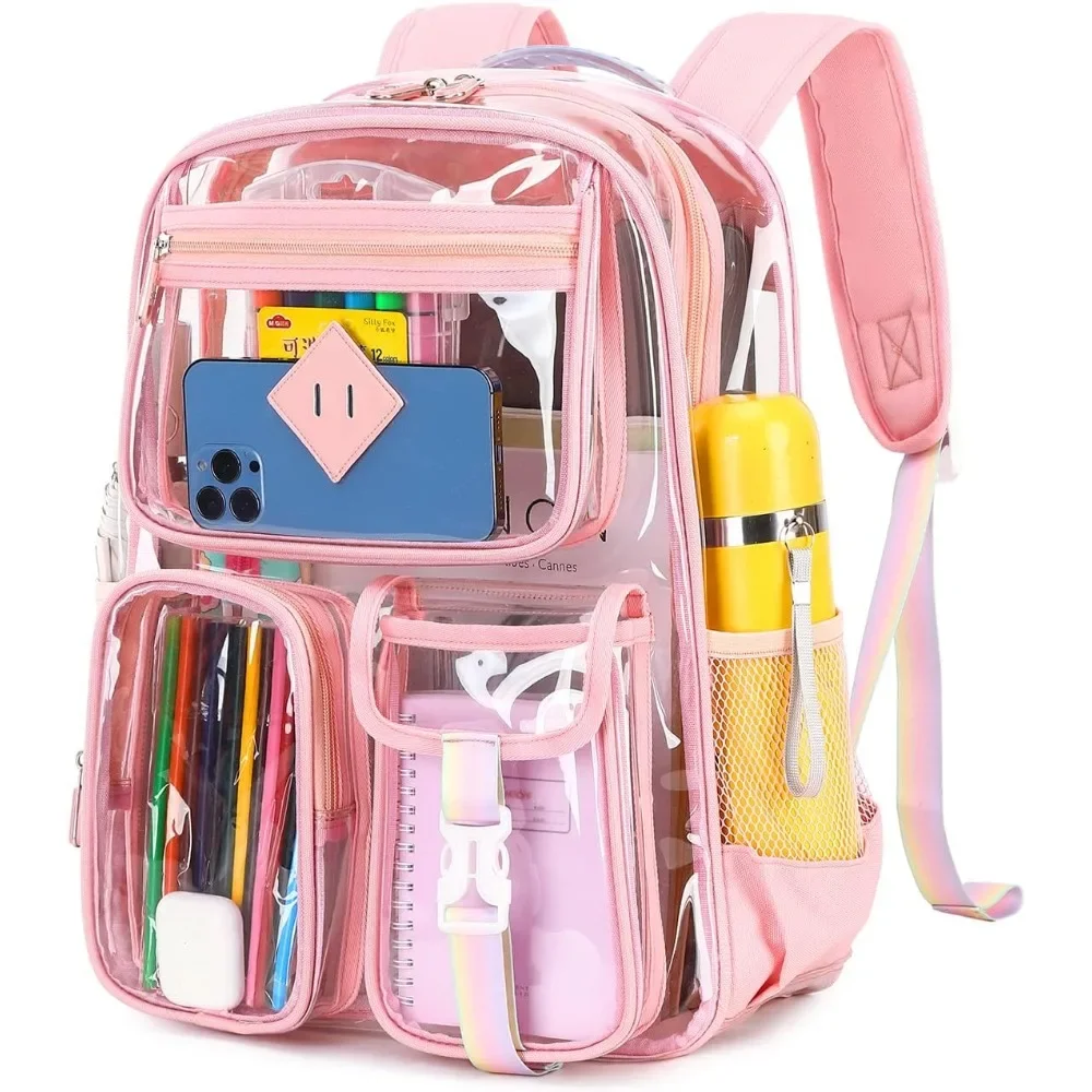 

Clear Backpack for School Large Heavy Duty Bookbag for Boys See Through PVC Transparent Backpack with Front Pockets for Students