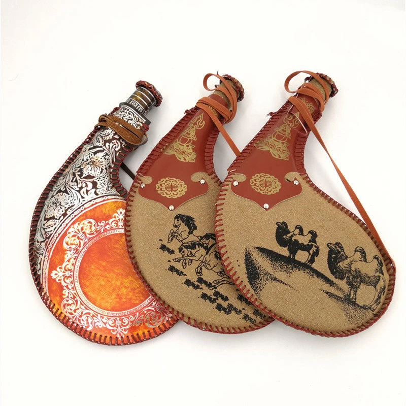 

Древняя кожаная сумка-бутылка для вина - Традиционный мешок для воды, уникальный предмет ручной работы, декоративный реквизит для сценических выступлений