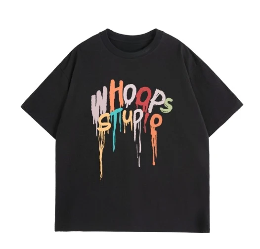 

2025 Fashion 100% Pure Cotton unisex T-shirt Whoops Studio Art Font Letter Printed Casual Short Sleeve T-shirt