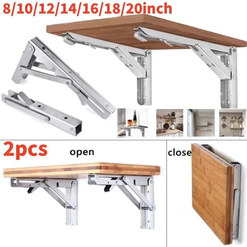 2PCS Folding Bracket for Shelf Table Desk Heavy Duty Floating Triangle Shelf Brackets Collapsible Shelves Wall Mounted Bracket