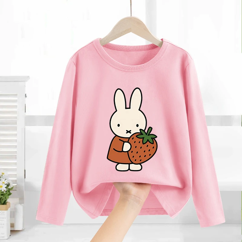 

Милая детская футболка с длинными рукавами Miffys Kawaii для девочек и мальчиков, модный базовый слой, весенняя одежда, удобный пуловер, подарок