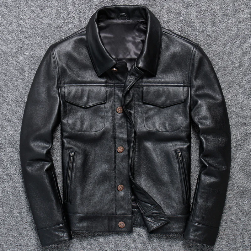 Genuine Leather Men's Jacket Real Cow Leather Coat Spring Autumn Cowhide Motorcycle Jacket Chaqueta Cuero Hombre T-1213