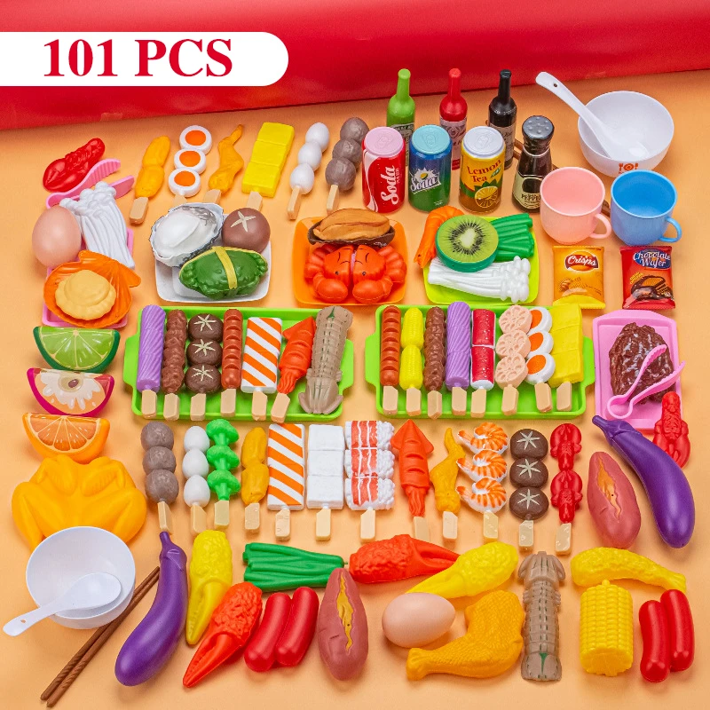 

Mini Kitchen Pretend Play Toys Barbecue Set Children Cooking Simulation Food Multi-set Christmas Gift For Kids Toddlers BBQ Toys