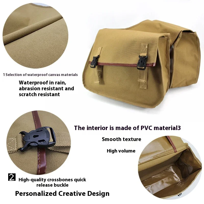 Pair Motorcycle SaddleBags Canvas Waterproof Panniers Luggage Side Tools Bag Pouch Cafe Racer Old School Bobber Touring