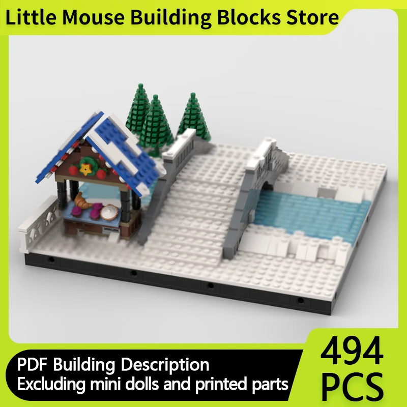 

City Street View Model MOC Building Bricks Winter Village Christmas Brige Modular Technology Gifts Holiday Assemble Children Toy