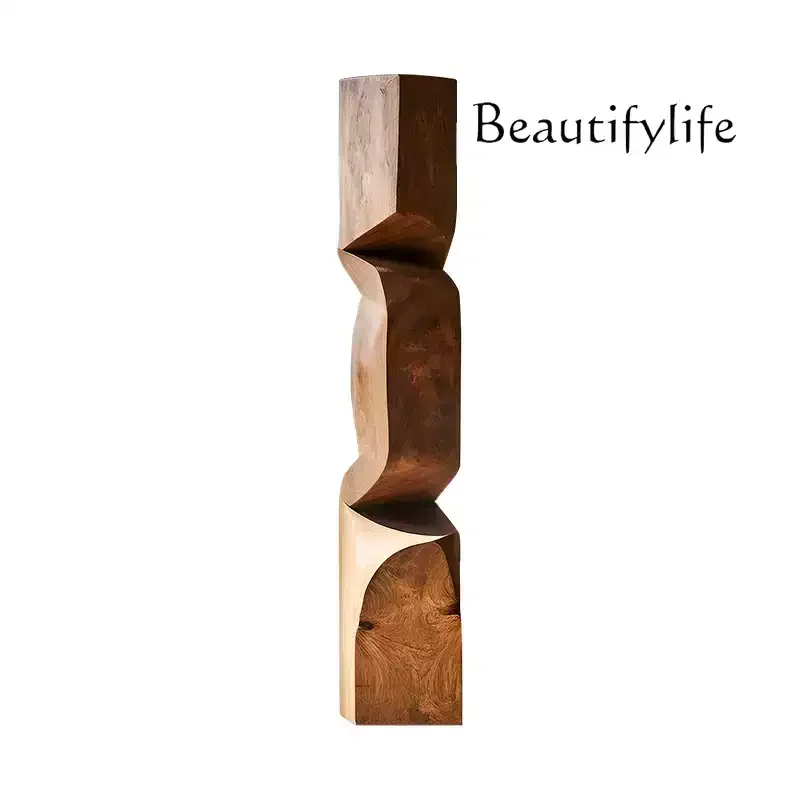 

Hotel sales office corner decoration vertical height wood carving floor ornament solid wood sculpture artwork