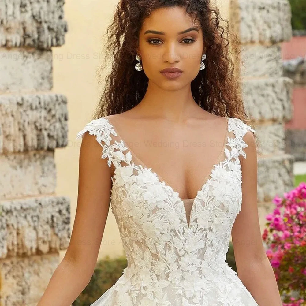 ANGEL-vestidos De novia bohemios con cuello en V, Vestido De novia De tul personalizado con apliques, vestidos De novia con espalda descubierta para mujer 2024