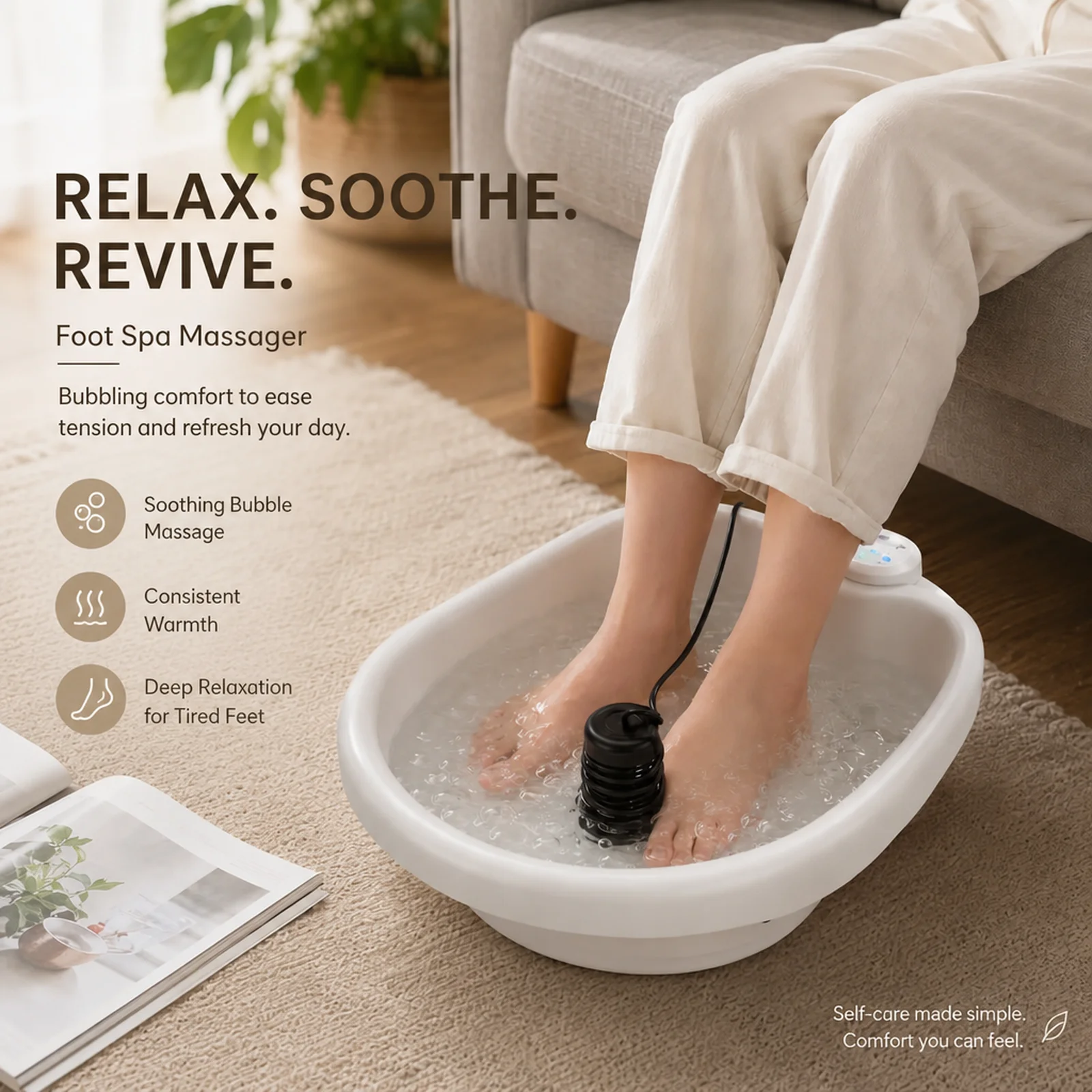 Ionic Foot Bath Detox Machine MRA9S6, Negative Hydrogen Ion Foot Spa, 30-Min Auto Timer, Large Basin, 2 Ion Cartridges, US Plug