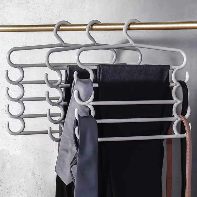 5 Layers Pants Rack Multi-Functional Plastic Trouser Scarf Hanger Closet Space Saving Clothes Racks Home Non-slip Drying Hangers