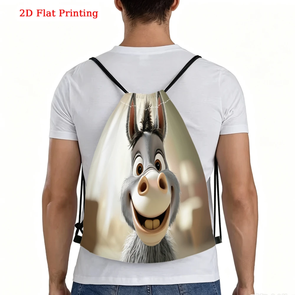 Cartoon Style, Drawstring Backpack, 2D Flat Printing Donkey Pattern, Fitness Sports Bag, Outdoor Travel Drawstring Pack