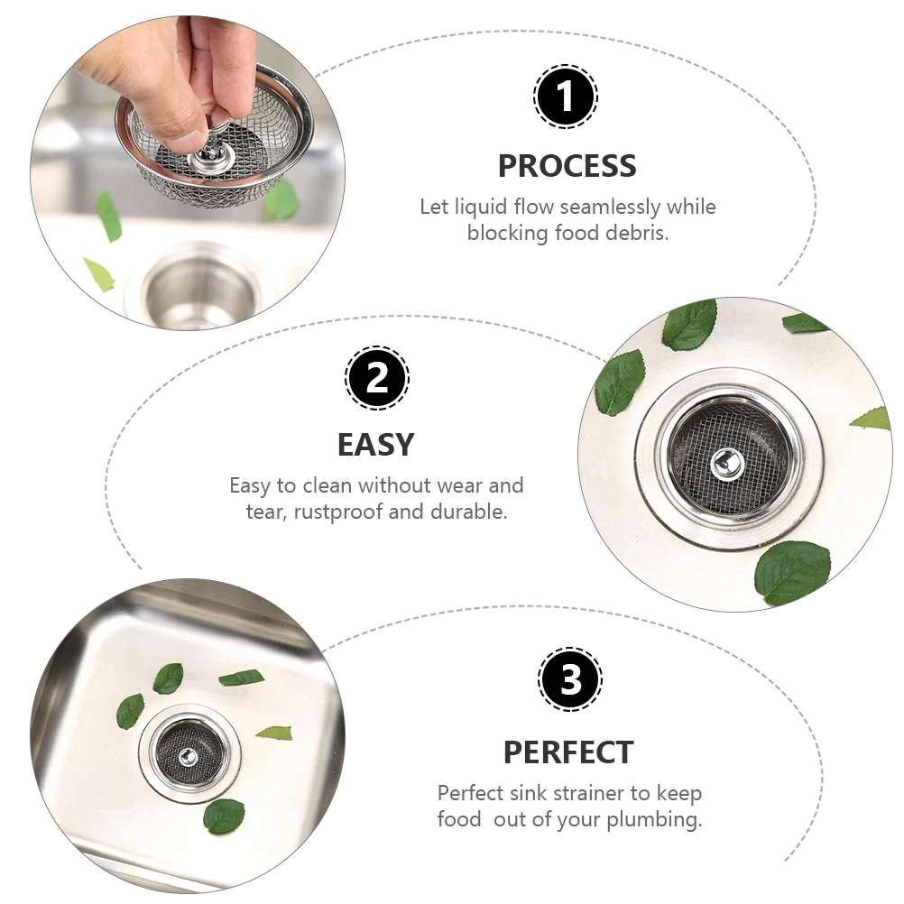 

1Pcs Stainless Steel Sink Strainer Kitchen Filter Basket Metal Drain Filter Waste Blocker Rustproof Sink Strainer
