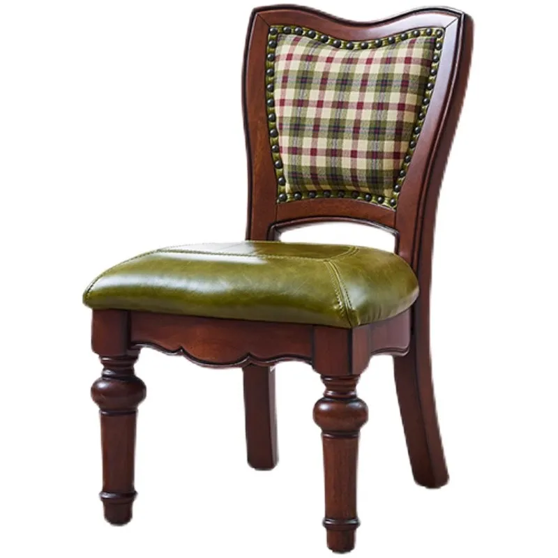 

American walnut leather children's chair change shoes soft seat fabric backrest small chair
