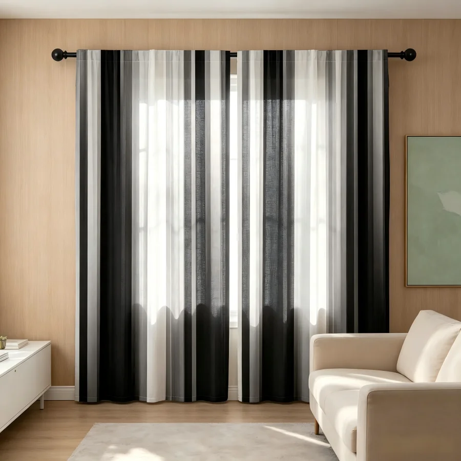 2PCS Digital Print  Curtain, Black Gray Gradient, Bohemian Style  Curtain Panel for Home Living Room Bedroom Decor