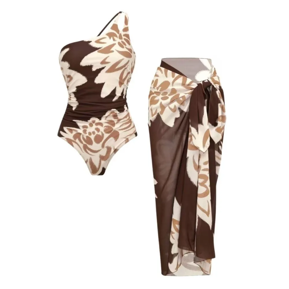 

Push Up One Piece Swimsuit With Cover Up Sexy Swimwear Women 2026 Printed Swim Suits Female Bikinis Sliming Bodysuit Beachwear