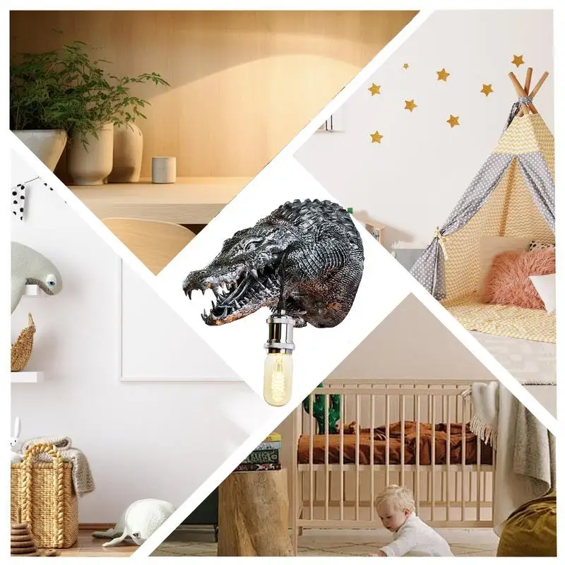 Imagem -02 - Crocodile Creative Bedroom Light Lâmpadas de Parede Resina Jacaré Night Light Wall Sconce Meninos e Meninas