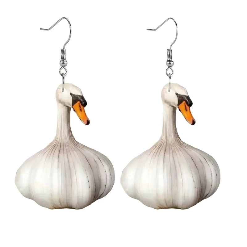 Unique and Stylish Duck Dangle Earrings Fun Garlic Shaped Duck Pendant Earrings Dainty Dangle Ear Hook Accessory