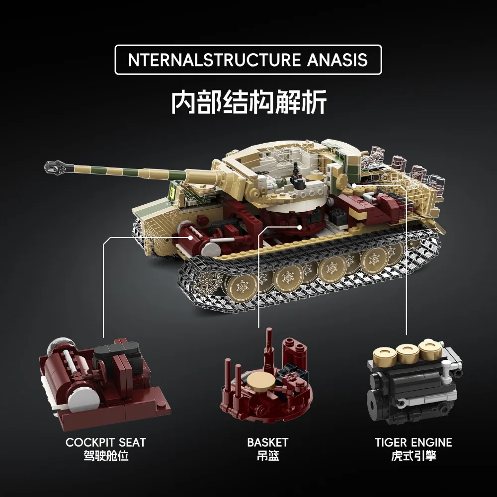 

TK8003 1595PCS WWII German Tiger Tank Building Blocks Military Model Kit Educational Toys for Boys Adults Gift
