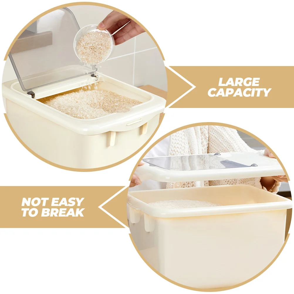 

Rice Container Storage Box Clear Lid Large Capacity Airtight Grain Bucket For Kitchen Cereal Flour Beans Sealing Storage