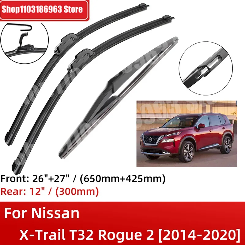 

Щетки стеклоочистителя Передние Задние для Nissan X-Trail T32 Rogue 2 2014-2020 26 + 17 + 12 дюймов, 2016 2017 2018 2019