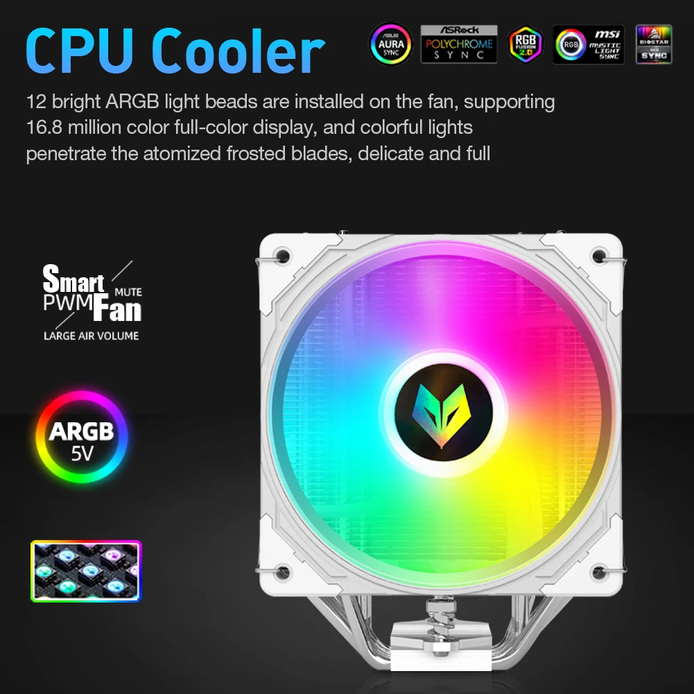 COOLMOON CPU Cooler Fan 6 Heat Pipe 12V 4Pin PWM RGB for Intel LGA 1700 AMD AM5 Quiet Ventilador Silent Radiator Cooling Fan