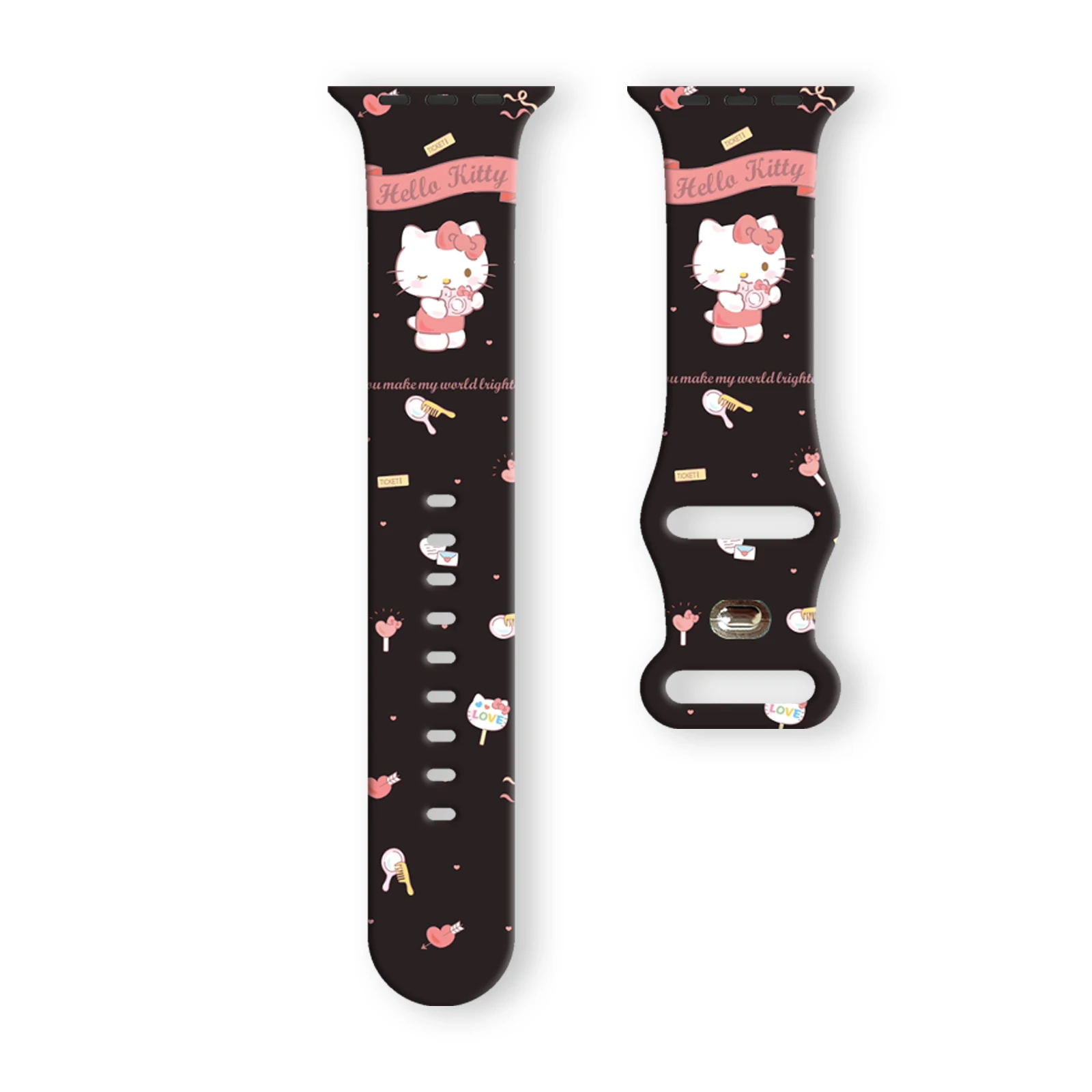 Sanrio pulseira de impressão série preta para apple watch 11 10 9 8 se pulseira de silicone substituível para iwatch 46mm 42mm 41mm 40mm