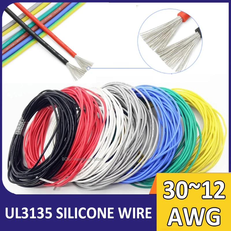 UL3135 Wire Silicone Insulation Tinned Copper high-temperature electronic Cable 30 28 26 24 22 20 18 16 14 12AWG