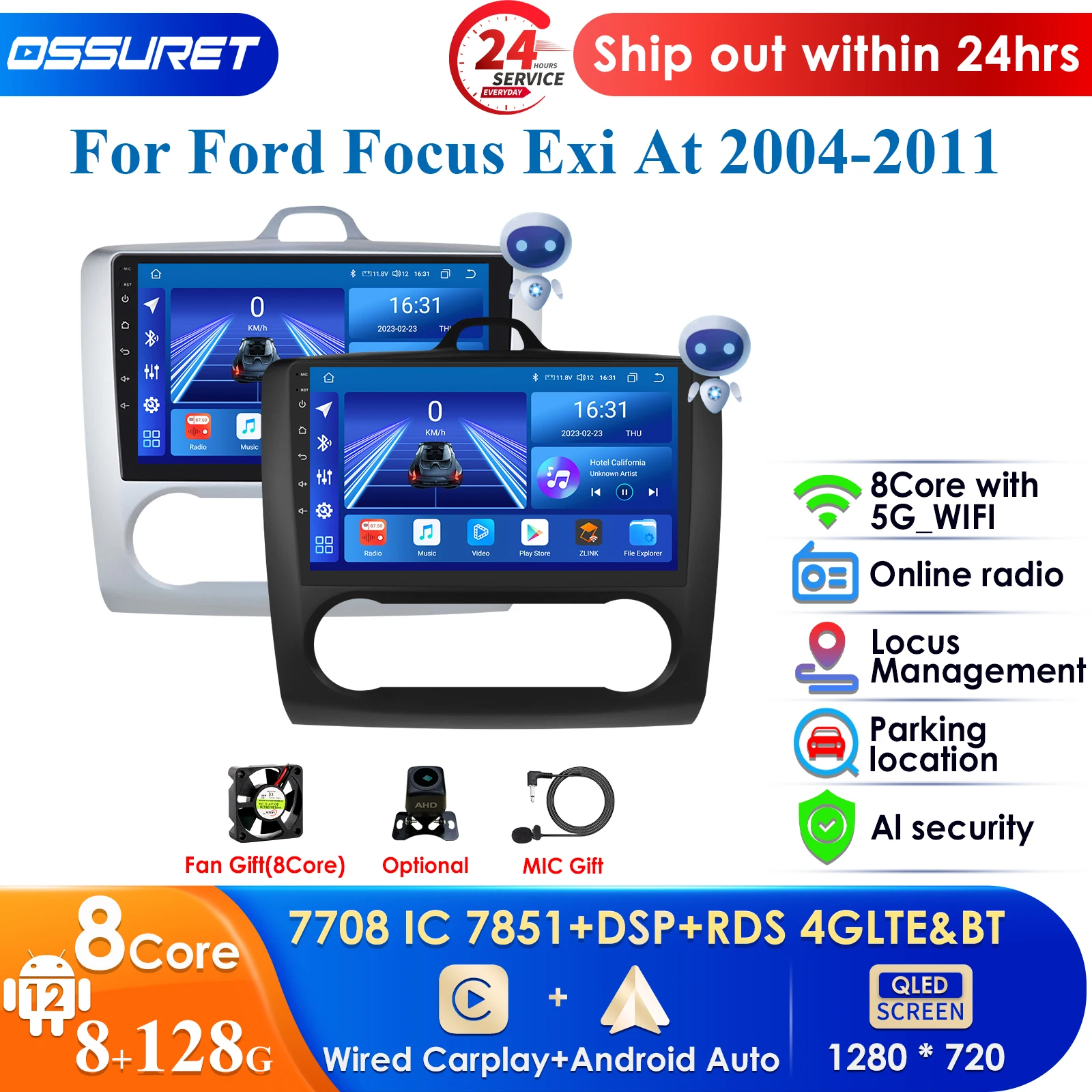 

4G+WiFi 9'' 10.33'' System Wireless CarPlay Android Auto Radio for Ford Focus Exi AT 2004-2011 Car Multimedia GPS 2din Autoradio