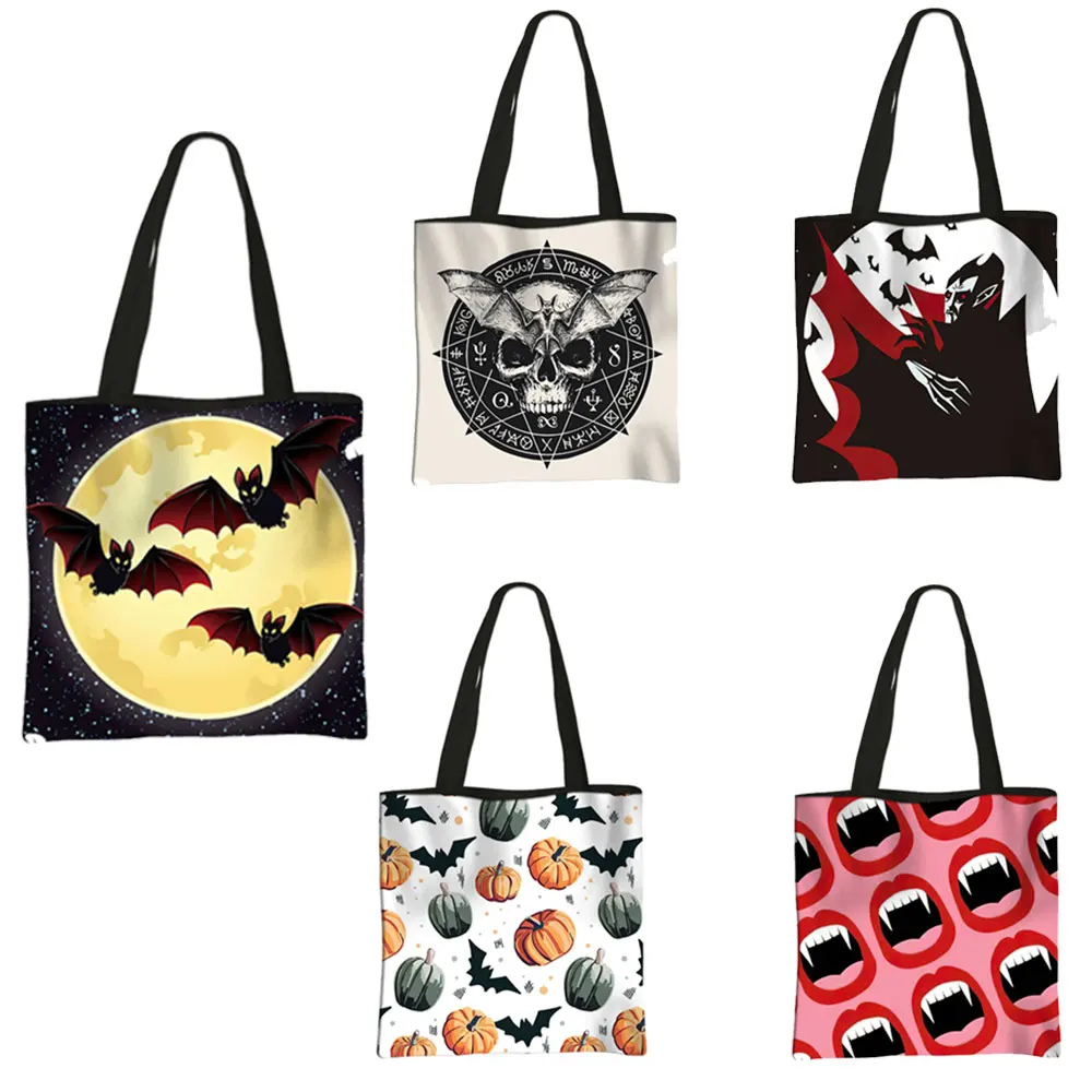 

Horror Ghost Vampire Zombie Print Shoulder Bags Scary ghost Women Totes Storage Bag Gothic Ladies Handbag Shopping Bag