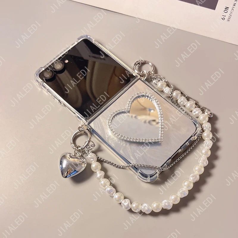 Fashion Bracelet Stand Love Mirror Soft Phone case For Samsung Galaxy Z Flip 7 zflip7 Protective Cover