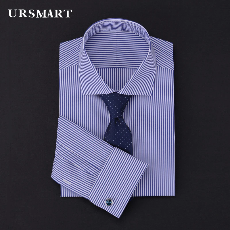 2025 Men's french cuff shirt Business Manager shirt pure cotton  British stripe shirt men