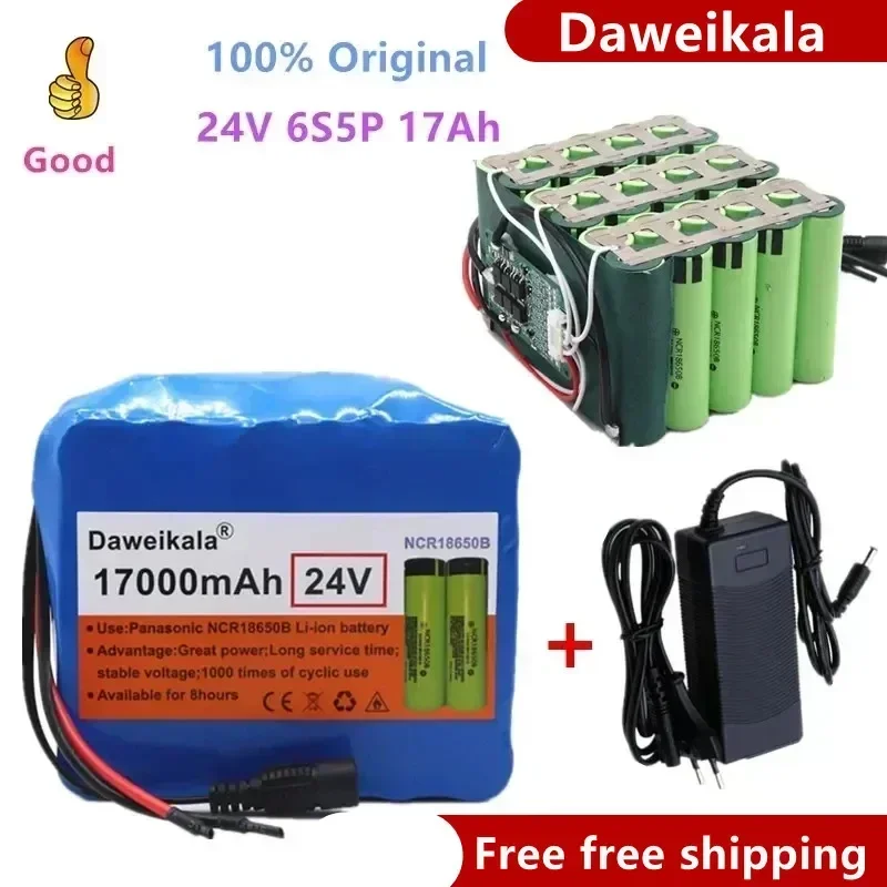 

Pack de batteries 6S5P 100% originales 24V 17ah 18650, 25.2v 17000mAh, lithium-ion pour vélo électrique, avec chargeur