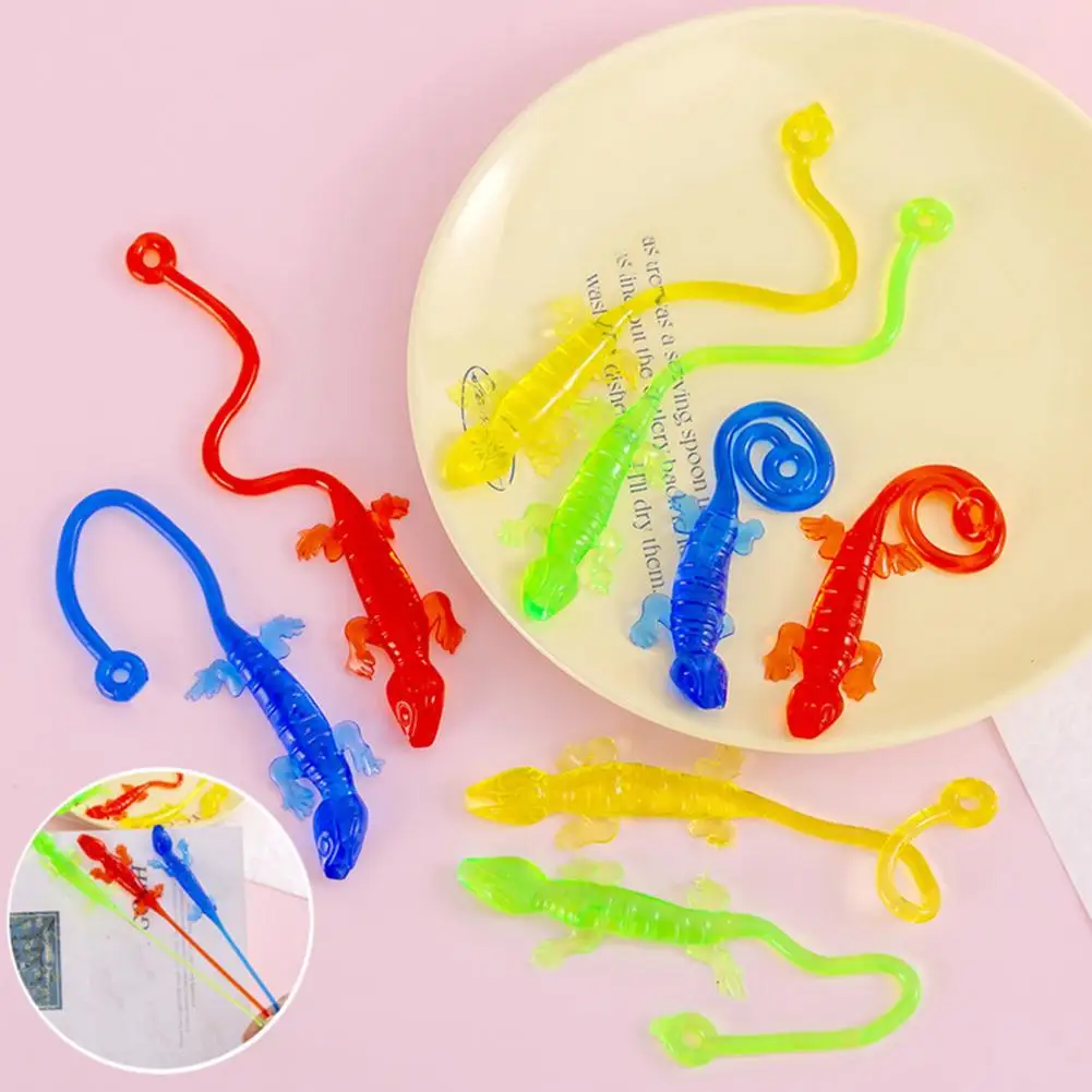 Stress Reliever Toy 10pcs Sticky Gecko Toys Mini Colorful Stress Relief Fidget Stretchers Anxiety Relief Party Favors for Kids