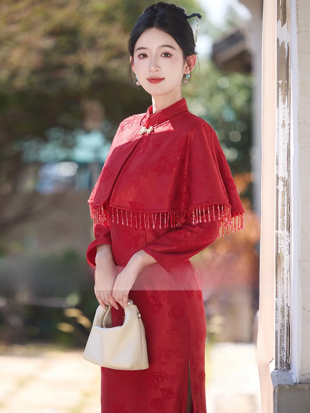 

Ele Long Sve Wedding Dr New Chinese Sle Engagement Set with awl for Bride Slimming Winter Wedding Dr