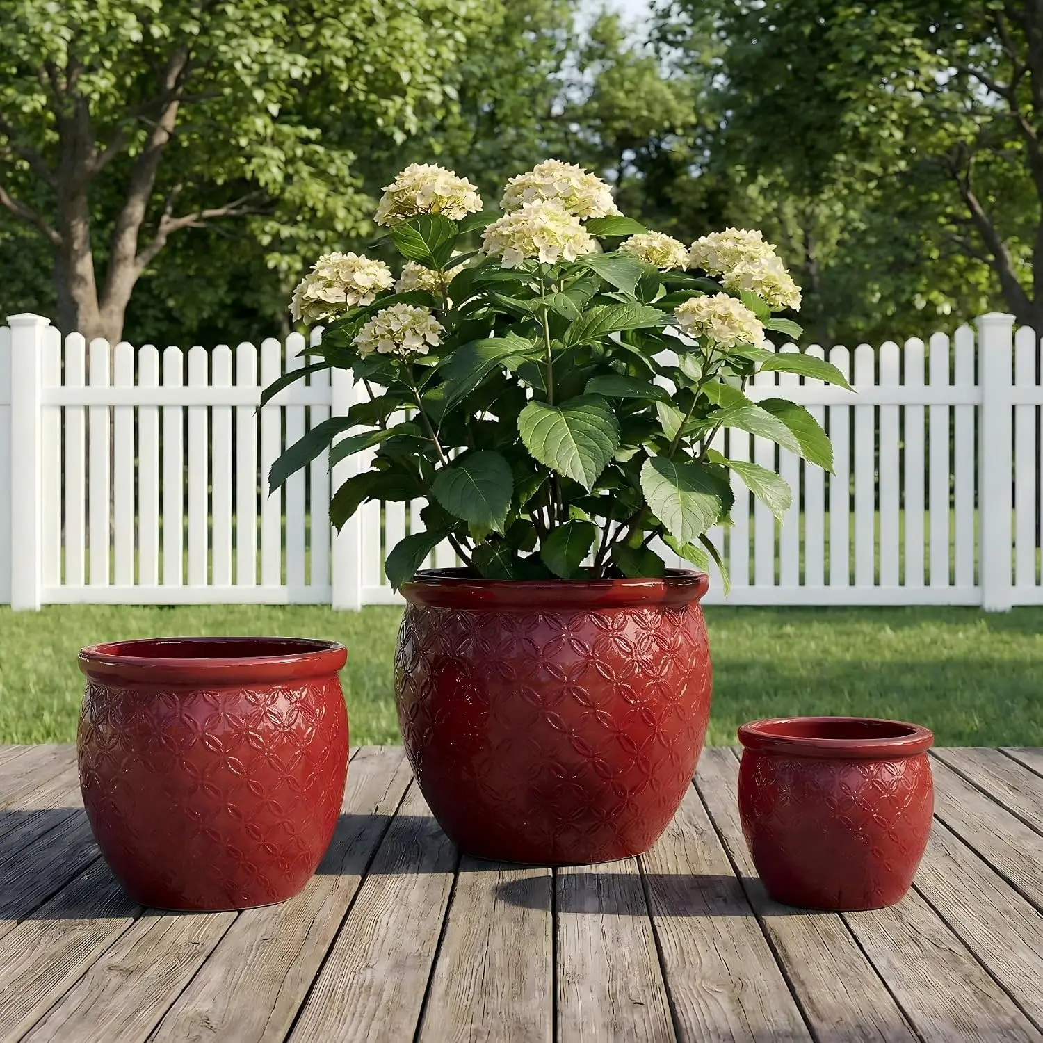 Handmade Glazed Ceramic Pots for Plants Set of 3, Large Flower Pots, Red