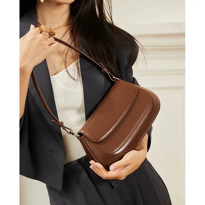 ZR DIARY Saddle Bags Women Genuine Cow Leather Underarm Bag Commuting Single Shoulder Crossbody Bag Handbags  W11033