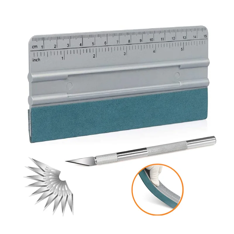 Felt Vinyl Squeegee wtih Ruler 6 Inch Scratch-Free Wrap Squeegee for Car Window Tinting Film Installing Vinyl Wrap Scraper Tool
