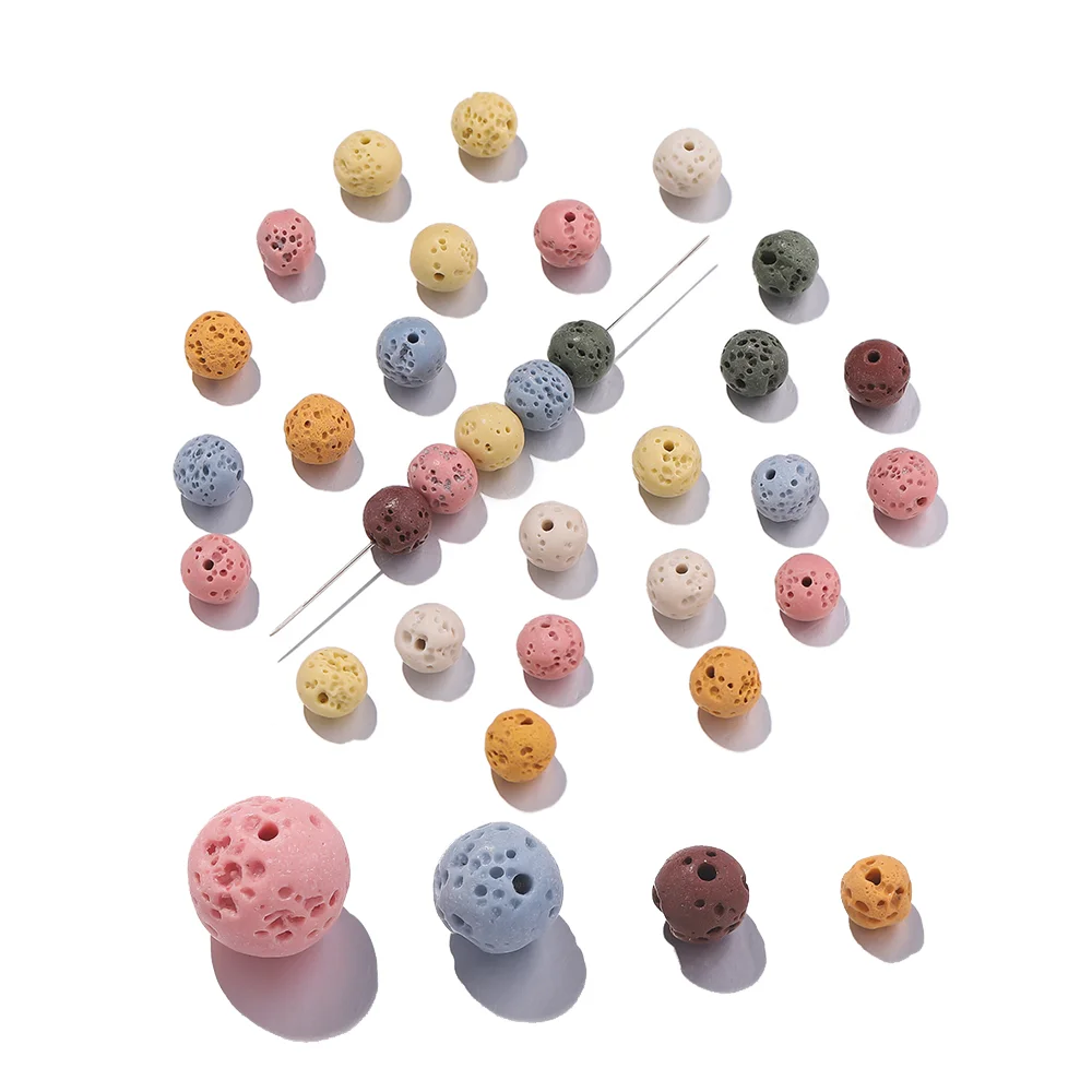 

10pcs Natural Volcano Lava Stone Round Beads 4mm 6mm 8mm 10mm Loose Beads for Jewelry Making DIY Handmade Bracelet Accessories