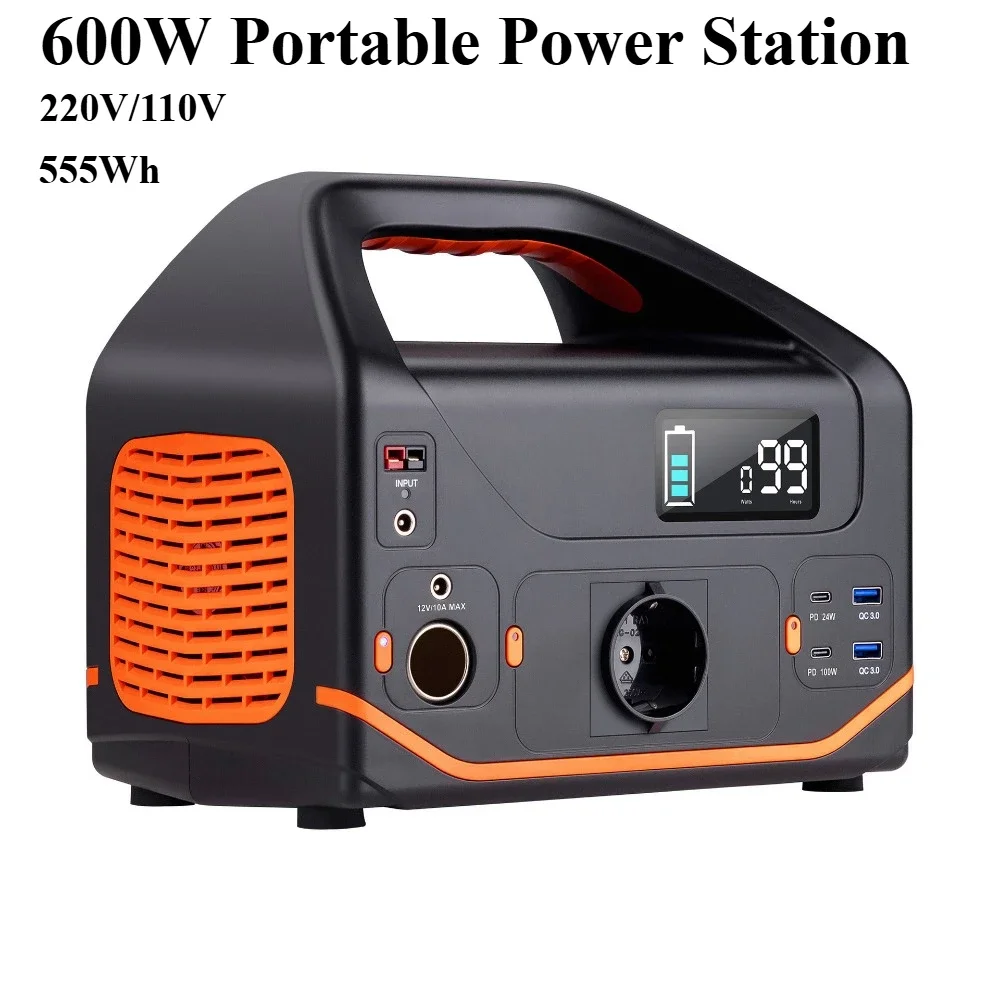 600W Portable Power Station 555Wh solar power generators Pure Sine Wave LiFePO4 Outdoor Emergency Mobile Power Bank For Camping