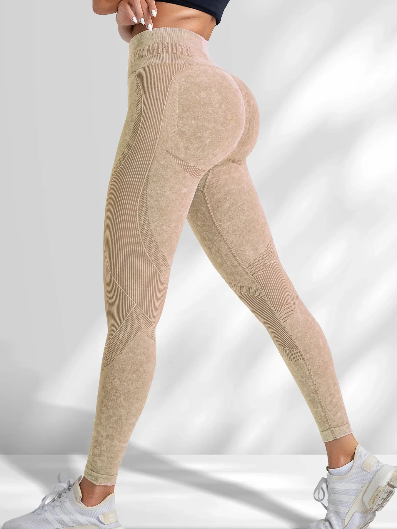 Damen High-Waist Nahtlose Yoga-Hose mit Buchstabenmuster, Sandgewaschen, Po-Lifting, Eng anliegende Taille, für Sport und Outdoor, Modische Leggings – Detail 28