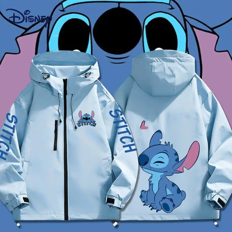 

Disney Stitch Anime Youth Couples Jacket Hooded Outerwear Waterproof Stand Fit Four Seasons Universal Ex Trendy Streetwear