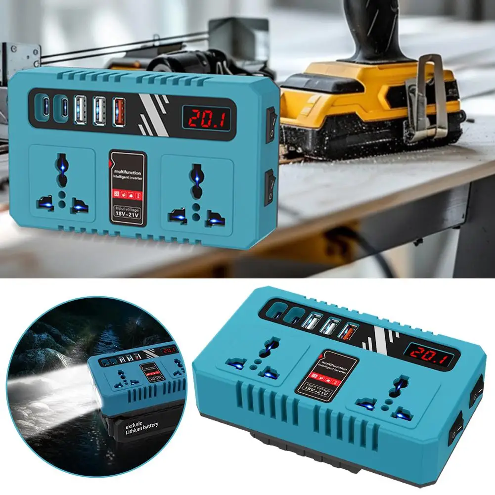 Lithium Battery Power Inverter 200W 18V to 110V 220V For Makita 18V Lithium Battery Universal Outlet QC3.0 USB Outdoor Adapter